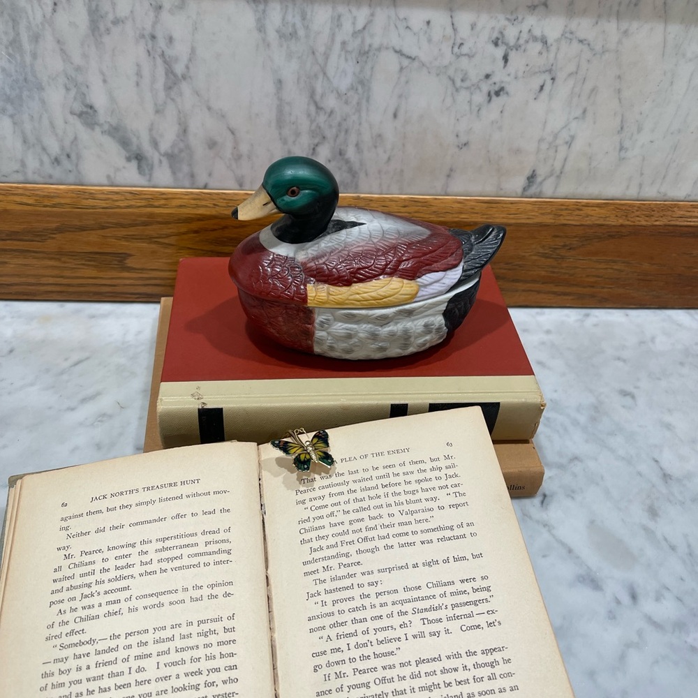 vintage porcelain mallard duck trinket box